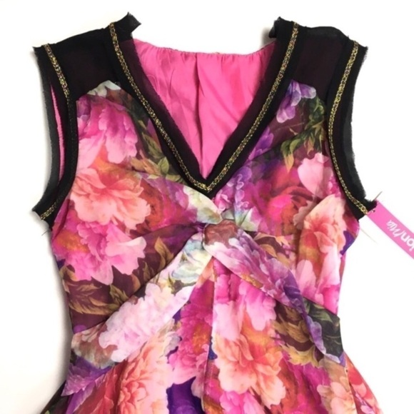 BOHO Dress Sheer Floral Flowers Sleeveless Glitter Metallic V Neck Size Small - Picture 2 of 8